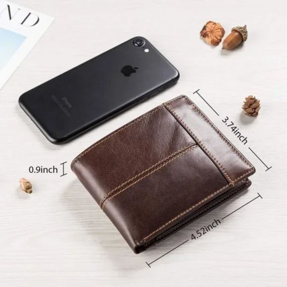 Men Wallet RFID Genuine Leather Bifold Wallets For Men, ID Window 16 Card Holder - Picture 3 of 7